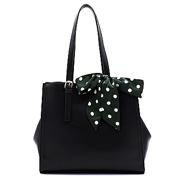3-Compartment Polka Dot Scarf Accent Tote
