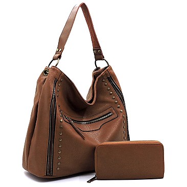 Fashion Zipper Studded 2-in-1 Shoulder Bag