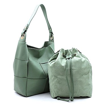 2-in-1 Woven Bucket Shoulder Bag Hobo