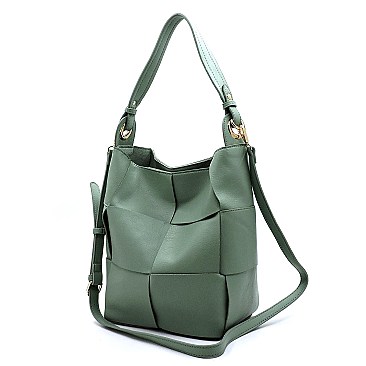 2-in-1 Woven Bucket Shoulder Bag Hobo