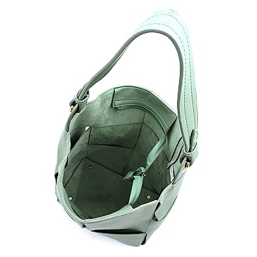2-in-1 Woven Bucket Shoulder Bag Hobo