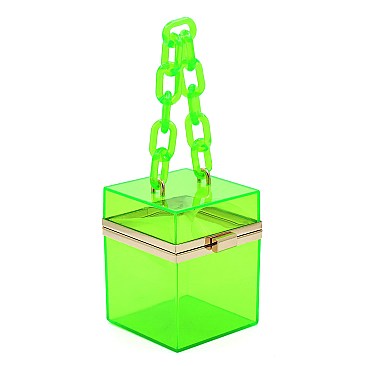 Transparent Acrylic Linked Chain Strap Hard Box Clutch