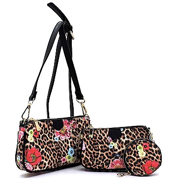 3-in-1 Leopard Flower Crossbody Set