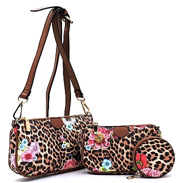 3-in-1 Leopard Flower Crossbody Set