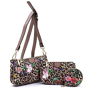 3-in-1 Leopard Flower Crossbody Set