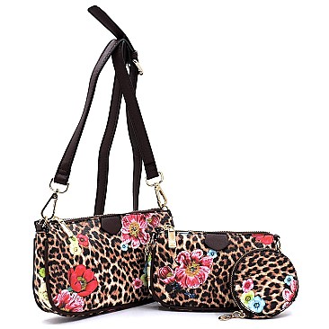 3-in-1 Leopard Flower Crossbody Set