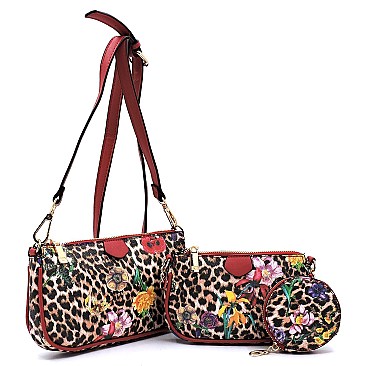 3-in-1 Leopard Flower Crossbody Set