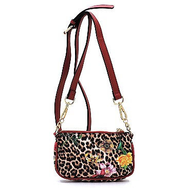 3-in-1 Leopard Flower Crossbody Set