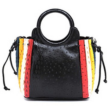 Ostrich Croc Patchwork Stipe 2-in-1 Satchel