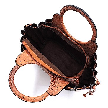 Ostrich Croc Patchwork Stipe 2-in-1 Satchel