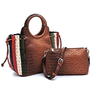 Ostrich Croc Patchwork Stipe 2-in-1 Satchel