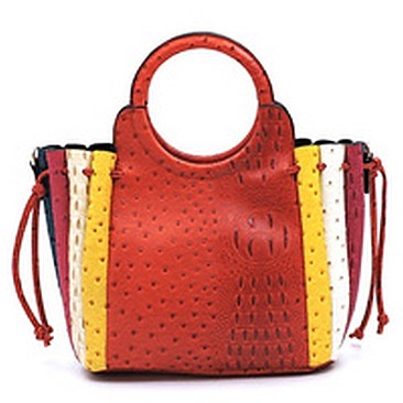 Ostrich Croc Patchwork Stipe 2-in-1 Satchel