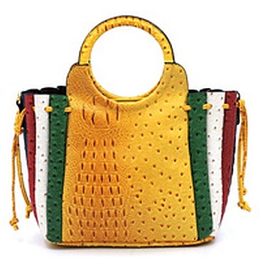 Ostrich Croc Patchwork Stipe 2-in-1 Satchel