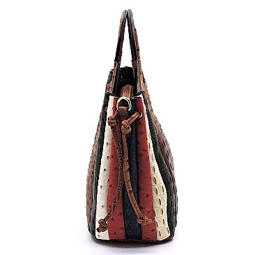 Ostrich Croc Patchwork Stipe 2-in-1 Satchel