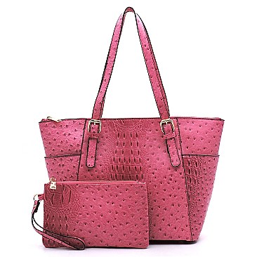 2-in-1 Ostrich Croc Shopper Set
