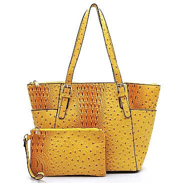 2-in-1 Ostrich Croc Shopper Set