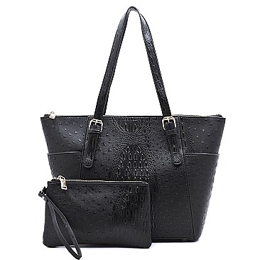 2-in-1 Ostrich Croc Shopper Set