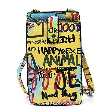 Multi Graffiti Print Crossbody Bag Cell Phone Purse