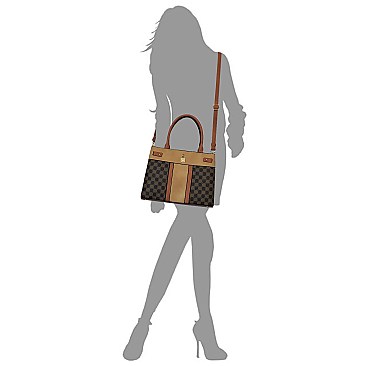 2-in-1 Trendy Monogram Colorblock Satchel Set