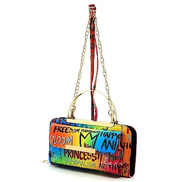 Pack of 6 Top Handle Multi Graffiti Print Round Crossbody Bag Clutch Wallet