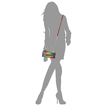 Pack of 6 Top Handle Multi Graffiti Print Round Crossbody Bag Clutch Wallet