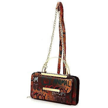 Pack of 6 Top Handle Multi Graffiti Print Round Crossbody Bag Clutch Wallet