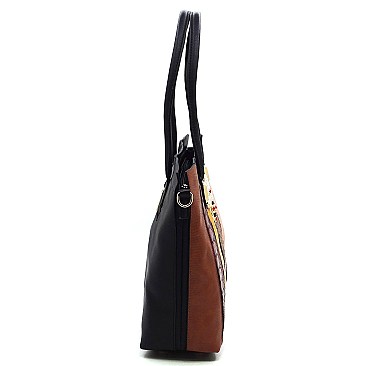 Stylish Multicolor Queen Bee Croc Python Stripe Patchwork Shopper