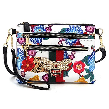 Stylish Queen Bee Stripe Clutch Crossbody Bag Wristlet