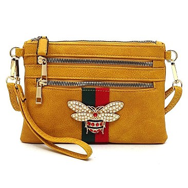 Stylish Queen Bee Stripe Clutch Crossbody Bag Wristlet