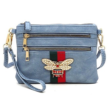 Stylish Queen Bee Stripe Clutch Crossbody Bag Wristlet