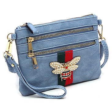 Stylish Queen Bee Stripe Clutch Crossbody Bag Wristlet