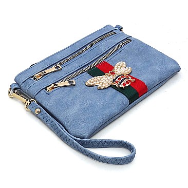 Stylish Queen Bee Stripe Clutch Crossbody Bag Wristlet