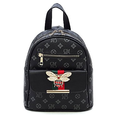Fashion Golden Bee Striped Monogram Backpack