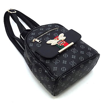 Fashion Golden Bee Striped Monogram Backpack
