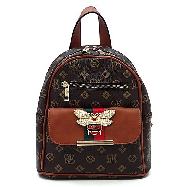 Fashion Golden Bee Striped Monogram Backpack