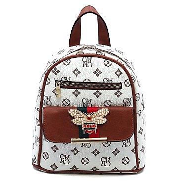 Fashion Golden Bee Striped Monogram Backpack