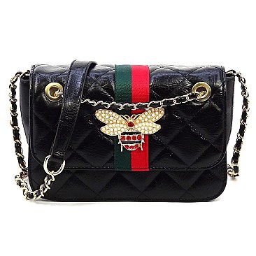 Queen Bee Stripe Quilted Crossbody Bag