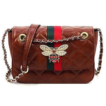 Queen Bee Stripe Quilted Crossbody Bag
