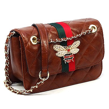 Queen Bee Stripe Quilted Crossbody Bag