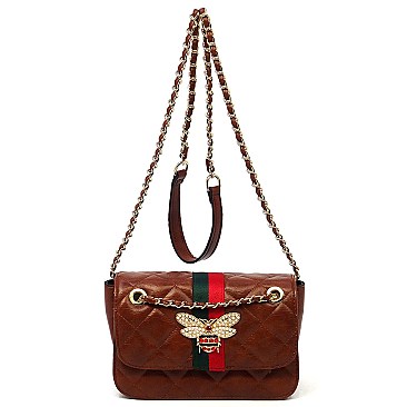 Queen Bee Stripe Quilted Crossbody Bag