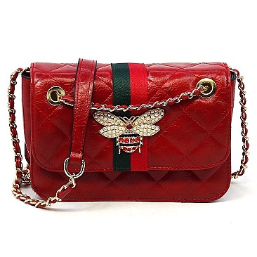 Queen Bee Stripe Quilted Crossbody Bag