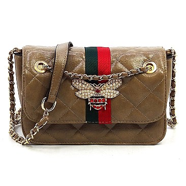 Queen Bee Stripe Quilted Crossbody Bag