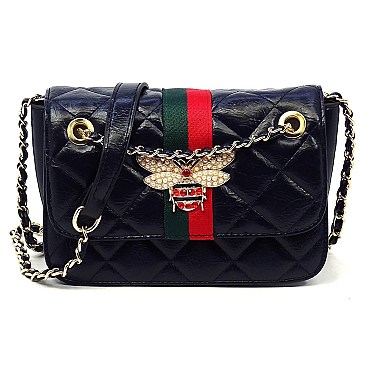 Queen Bee Stripe Quilted Crossbody Bag
