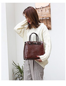 PATENT CROCODILE CLASSIC PADLOCK SATCHEL