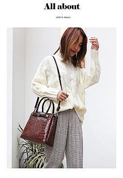 PATENT CROCODILE CLASSIC PADLOCK SATCHEL