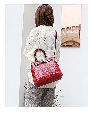PATENT CROCODILE CLASSIC PADLOCK SATCHEL