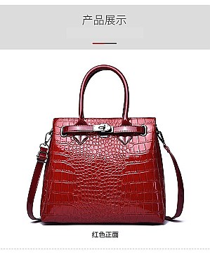 PATENT CROCODILE CLASSIC PADLOCK SATCHEL