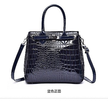 PATENT CROCODILE CLASSIC PADLOCK SATCHEL