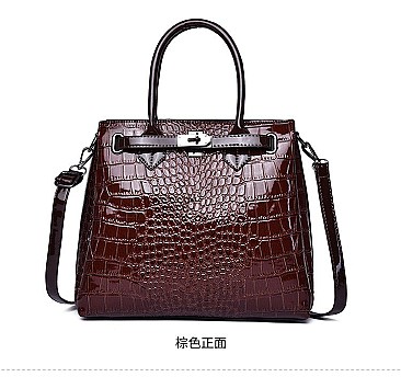 PATENT CROCODILE CLASSIC PADLOCK SATCHEL