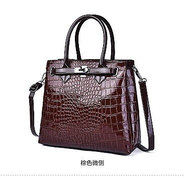 PATENT CROCODILE CLASSIC PADLOCK SATCHEL